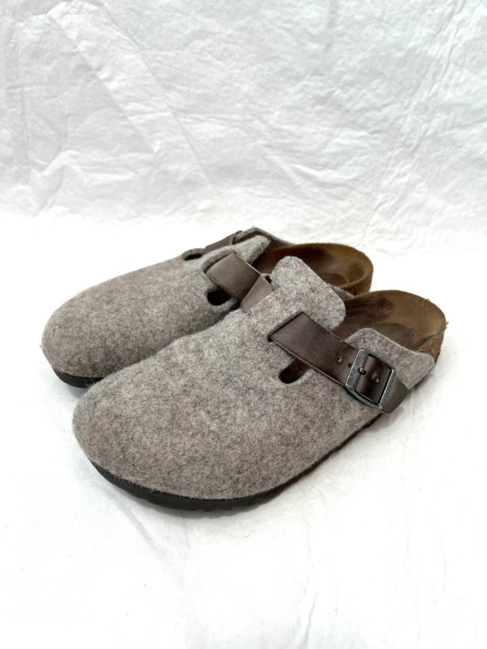 Birkenstock clogs Boston 37 6 6.5 womens gray taupe felted wool slip on shoes - Picture 3 of 11